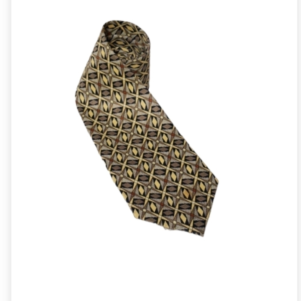 Yellow and Brown Geometric Polyester Tie 55 x 4